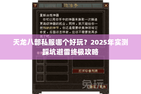 天龙八部私服哪个好玩？2025年实测踩坑避雷终极攻略