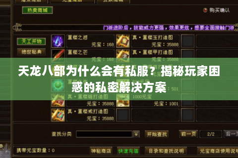 天龙八部为什么会有私服？揭秘玩家困惑的私密解决方案