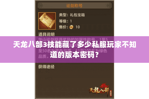 天龙八部3技能藏了多少私服玩家不知道的版本密码？